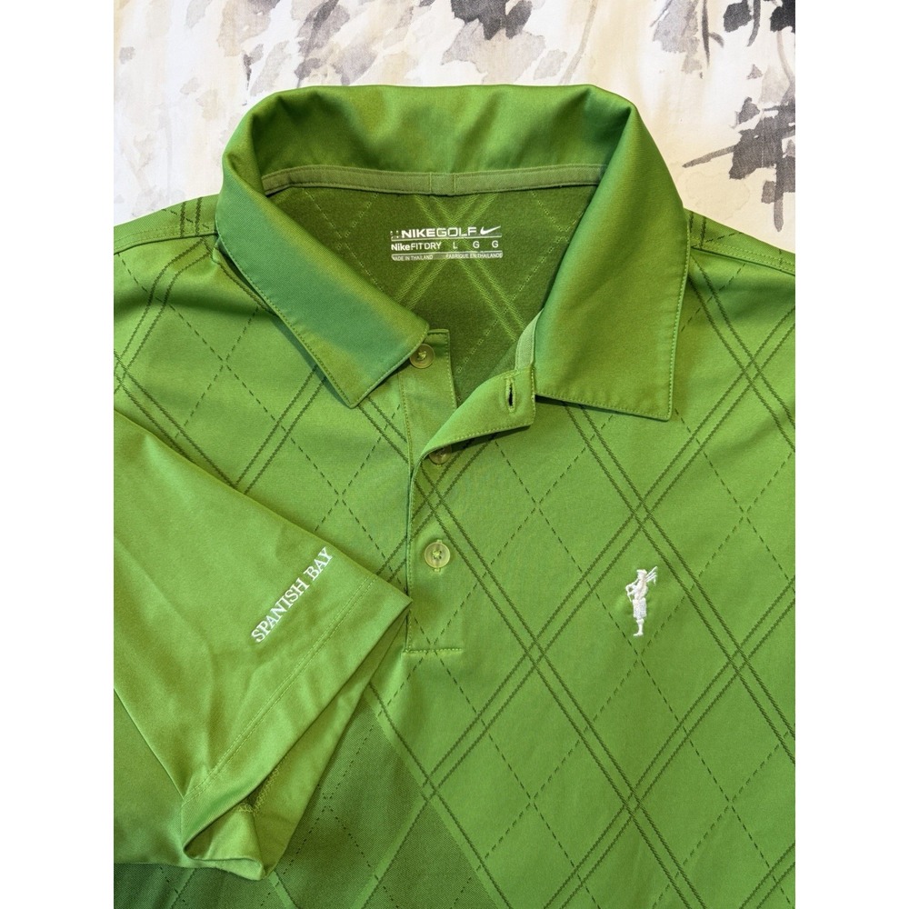 Vintage 90s Y2K Nike Golf Polo Spanish Bay Club Green Argyle Masters US Open